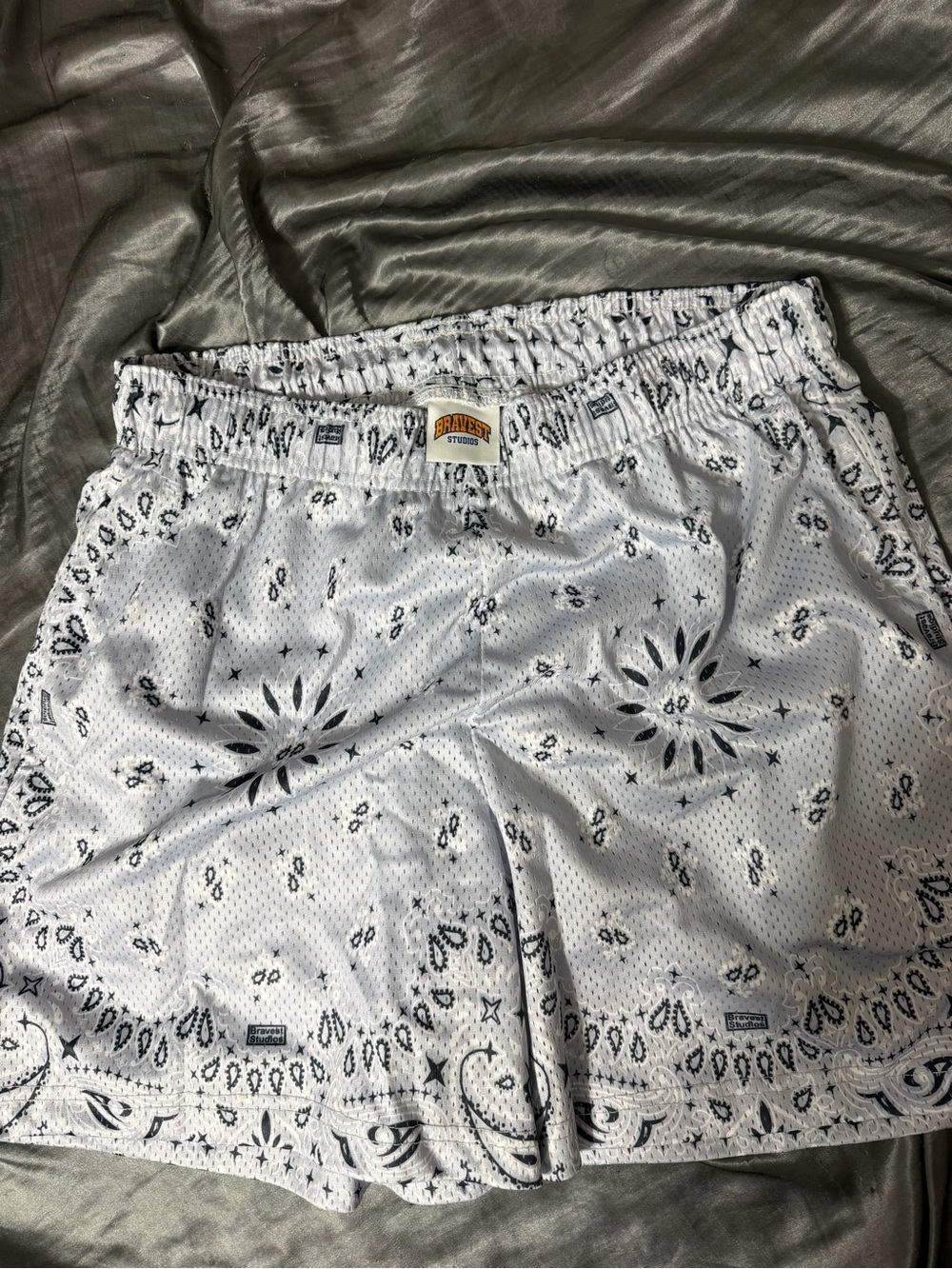 Bravest Studios Grey / Black & White Paisley Shorts Medium